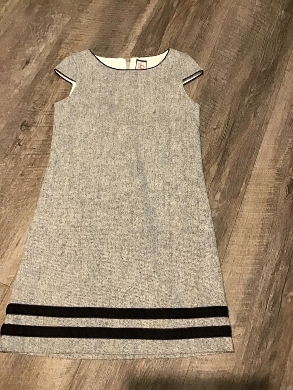 Gray Knit Cap-Sleeve Girls' Dress with Black Stripes